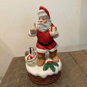 Vintage 1982~ Santa Claus Is Coming To Town  Fine Bisque Porcelain Music Box